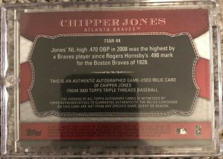 2009 Topps Triple Thread Chipper Jones 6pc Jersey Relic and Autograph 17/18 2
