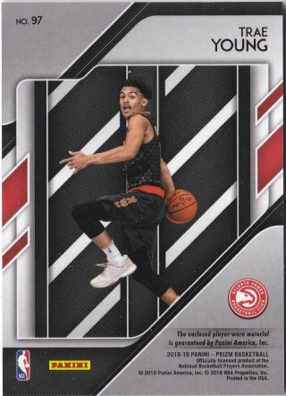 2018 - 19 Panini Prizm TRAE YOUNG Sensational Swatches Patch Rookie Braves Worn RC 2