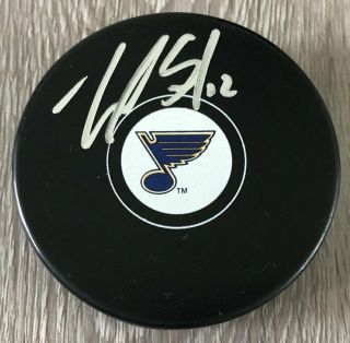 Zach Sanford Signed Autograph St.  Louis Blues Nhl Logo Puck W/exact Proof