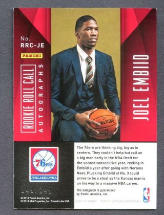 2014 - 15 Totally Certified Rookie Roll Call Joel Embiid RC Rookie AUTO 249/249 2
