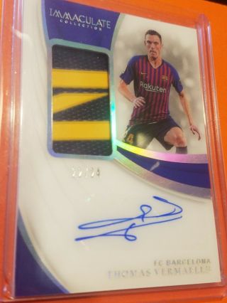 Thomas Vermaelen Barcelona 2018 - 19 Panini Immaculate Patch Auto 22/24 Letter N