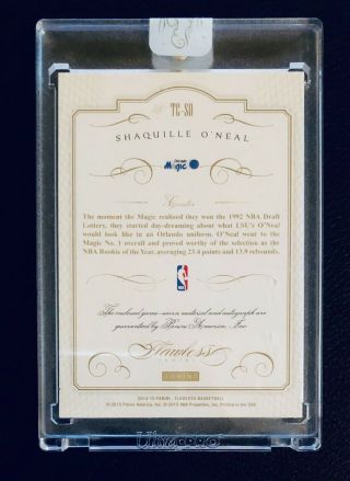 2014 PANINI FLAWLESS SHAQUILLE O’NEAL AUTO ON - CARD 3 - COLOR PATCH SP 11/25 5