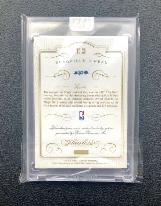 2014 PANINI FLAWLESS SHAQUILLE O’NEAL AUTO ON - CARD 3 - COLOR PATCH SP 11/25 7