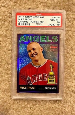 Psa 10 - Mike Trout 2013 Topps Heritage Purple Refractor Rookie Card (rc) 430