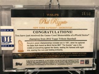 2012 Topps Tribute Phil Rizzuto Game Bat Relic World Series d 18/50 2