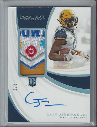 2019 Immaculate Gary Jennings Jr Bowl Logo Rookie Patch Auto /5 West Virginia
