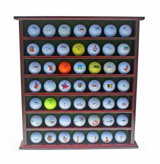 49 Golf Ball Display Case Cabinet Rack Wall Shelves,  No Door,  Mahogany Finish