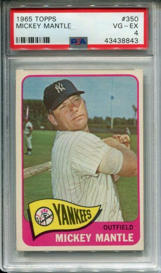 1965 Topps 350 Mickey Mantle Psa 4 Vg - Ex Very High End York Yankees