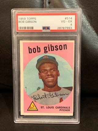 1959 Topps Bob Gibson Hof Rookie Rc 514 Psa 4 Vg - Ex Cardinals