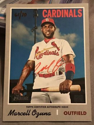 2019 Topps Heritage Real Ones Auto Red Ink Marcell Ozuna 61/70 Cardinals