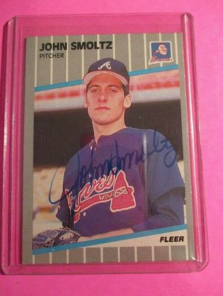 1989 Fleer 602 John Smoltz Signed Rookie Rc Card,  Autograph Hof Atlanta Braves