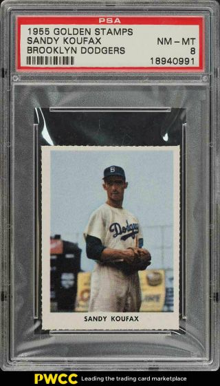 1955 Golden Stamps Brooklyn Dodgers Sandy Koufax Rookie Rc Psa 8 Nm - Mt (pwcc)