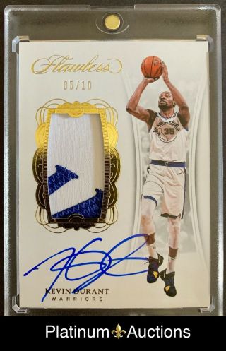 Kevin Durant 2017 - 18 Panini Flawless Vertical Patch Auto 5/10 Autograph.  Mint