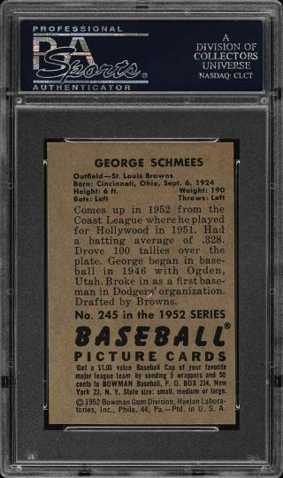 1952 Bowman SETBREAK George Schmees 245 PSA 8 NM - MT (PWCC) 2