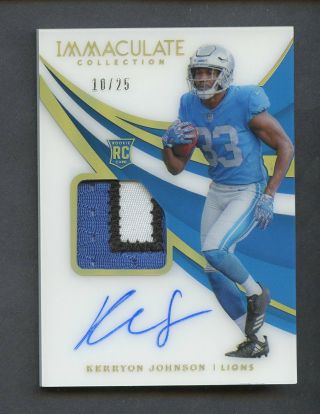 2017 Immaculate Kerryon Johnson Lions Rpa Rc 3 - Color Patch Auto 10/25