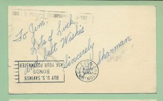 Bill Sharman Autograph Signed Usps Postcard Mlb Postmark 02 - 13 - 1952