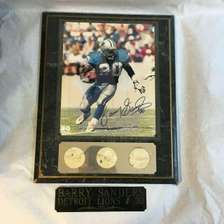 Barry Sanders Signed Photo - 8 X 10 On Black Plaque (authenticated,  On Back)