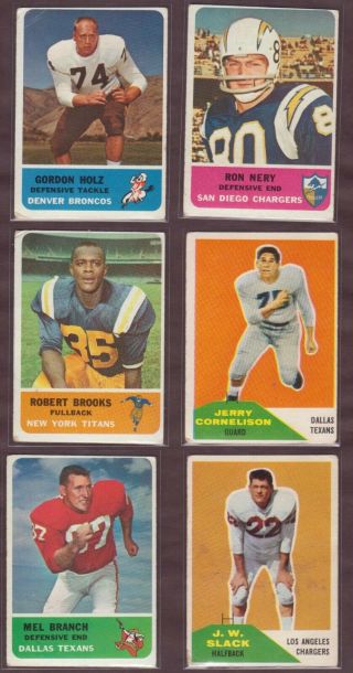 Old Vintage Football Cards 1960 1962 Afl Fleer Chargers Broncos Bills Titans Tex