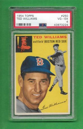 1954 Topps 250 Ted Williams Psa Vg - Ex 4 Boston Red Sox Old Baseball Card