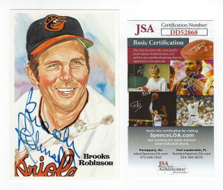 Orioles Brooks Robinson Signed 1983 Perez Steele Postcard Jsa Auto Autograph