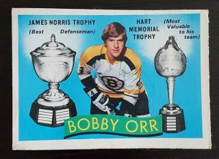 1971 - 72 Opc O - Pee - Chee Hockey 245 Bobby Orr Hart & Norris Trophies