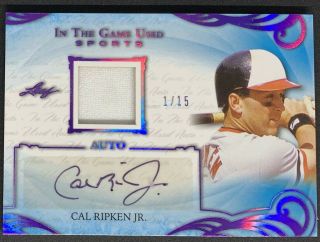 2019 Leaf In The Game Cal Ripken Jr Auto Jersey Patch 1/15 Orioles