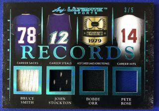Bruce Smith Bobby Orr 2019 Leaf Ultimate Patch Quad 3/5 John Stockton Pete Rose