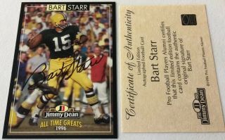 1996 Jimmy Dean All - Time Greats Bart Starr Auto On Card Autograph W/coa Deceased