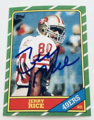 Jerry Rice Signed Football Card 1986 Topps Rookie Reprint Autographed Auto Jsa