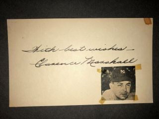 1940s Yankees: Clarence Marshall,  Vintage Signed 3x5 From 1950