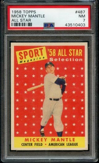 1958 Topps 487 Mickey Mantle A.  S.  Yankees Psa 7 Nm 366649 (kycards)