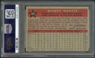 1958 TOPPS 487 MICKEY MANTLE A.  S.  YANKEES PSA 7 NM 366649 (KYCARDS) 2