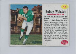 1962 Post Cereal Football 43 Bobby Walston Philadelphia Eagles