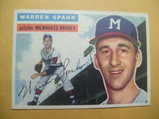 Ex,  - Nr - Mt.  Cond.  1956 Topps No.  10 Warren Spahn Baseball Card.