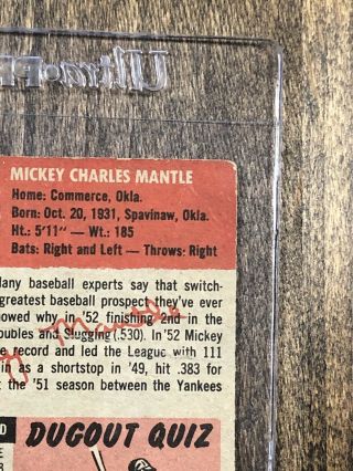 1953 Topps 82 Mickey Mantle Yankees HOF Ungraded Card Poor 8