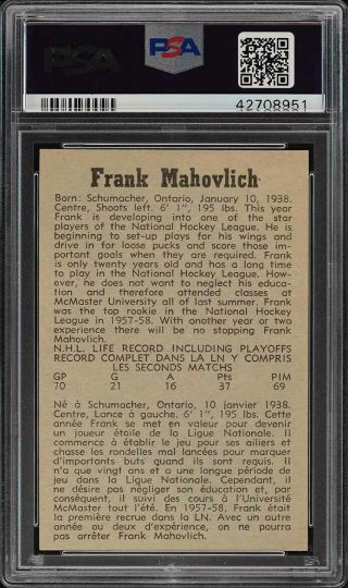 1958 Parkhurst Frank Mahovlich 33 PSA 7 NRMT (PWCC) 2