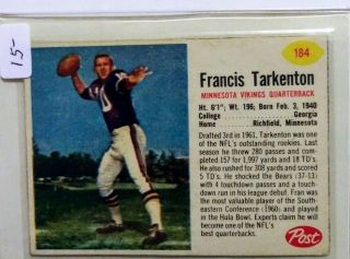 1962 Post Cereal Football Card 184 Francis Tarkenton Of The Minnesota Vikings