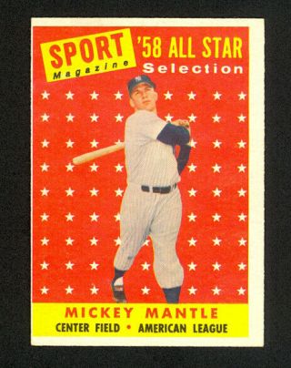 1958 Topps Mickey Mantle 487 - All - Star - York Yankees - Nm - Mt (oc)