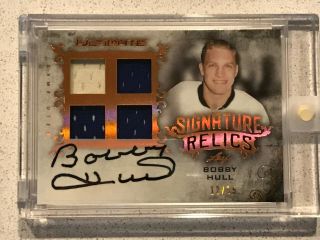 2018 - 19 Leaf Ultimate Signature Relics 4x Game Jersey Auto Bobby Hull 12/15