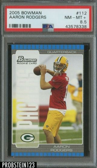 2005 Bowman 112 Aaron Rodgers Green Bay Packers Rc Rookie Psa 8.  5 Nm - Mt,