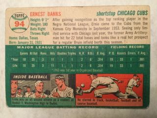1954 Topps Ernie Banks Rookie Card,  Chicago Cubs 2