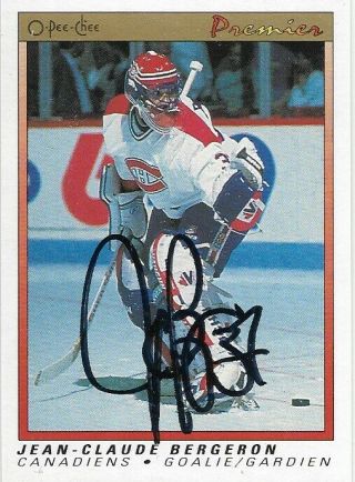 J.  C.  Bergeron - Hand - Signed Autograph 1990 Opc Premier Canadiens Hockey Card