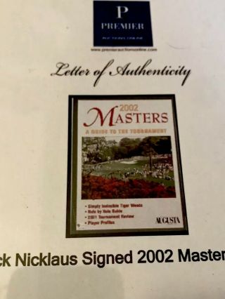 Jack Nicklaus Autographed 2002 Masters Program & Tiger Woods Upper Deck Card