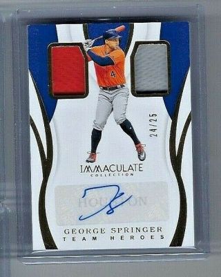 George Springer 2019 Immaculate Team Heroes Dual Jersey Auto 24/25 Astros