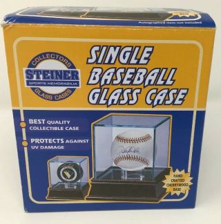 Steiner Sports Glass Single Baseball Box Display Case W/ Cherrywood Base