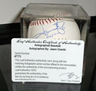 Jason Giambi Autographed signed Game Baseball with case leaf authentics 4