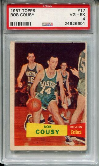 1957 Topps Basketball 17 Bob Cousy Rookie Card Rc Psa 4