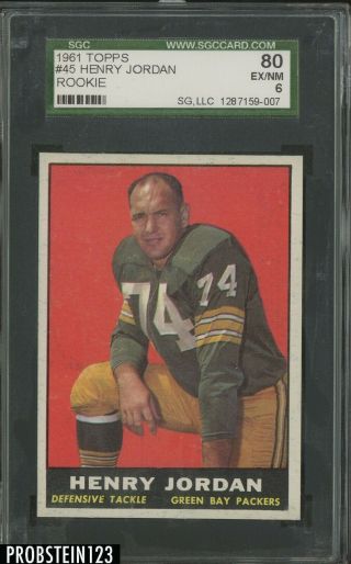 1961 Topps Football 45 Henry Jordan Green Bay Packers Rc Hof Rookie Sgc 80 6