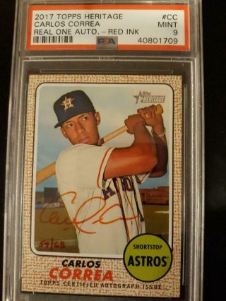 Carlos Correa 2017 Topps Heritage Real Ones Auto Red Ink Graded 9 By Psa