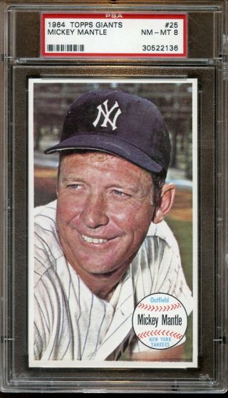 1964 Topps Giant Baseball Card 25 Mickey Mantle York Yankees Psa 8 Nm/mt